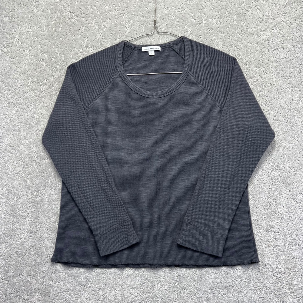 James Perse Thermal Shirt Womens Size 1 Grey Waffle Knit Cotton Long Sleeve Top